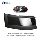 Corner Bumper w/ Chrome Trim & Fog Light Hole for 2004-2017 Volvo VNL
