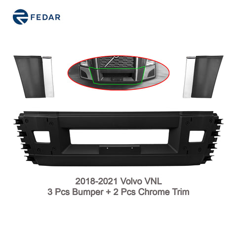 3 Pcs Bumper & 2 Pcs Chrome Trim for 2018 2019 2020 2021 Volvo VNL