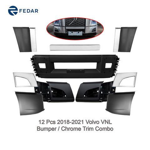 12 Pcs Bumper & Chrome Trim Combo for 2018 2019 2020 2021 Volvo VNL