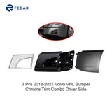3 Pcs Bumper Chrome Trim Combo for 2018 2019 2020 2021 Volvo VNL Driver Side