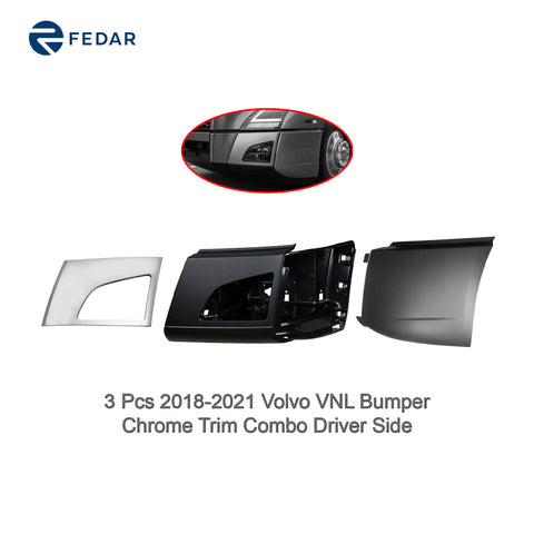 3 Pcs Bumper Chrome Trim Combo for 2018 2019 2020 2021 Volvo VNL Driver Side