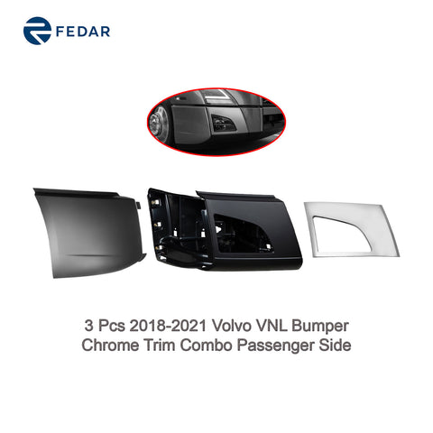 3 Pcs Bumper Chrome Trim Combo for 2018 2019 2020 2021 Volvo VNL Passenger Side