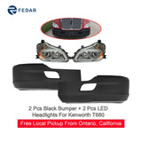 Black Bumper & LED Headlights Fit Kenworth T680 Pair