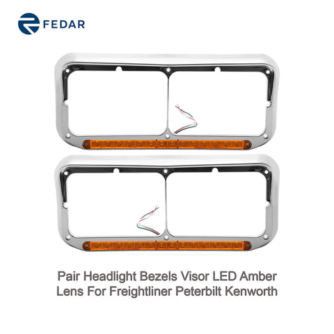 Headlight Bezels Visor LED Amber Lens for Freightliner Peterbilt Kenworth